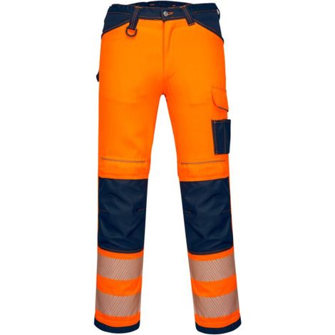 Pantalones de trabajo reforzado cinta Premium HiVisTex Pro PW3 de tiro Regular PW340 33 pulgadas (talla 42) Naranja flúor / Azul marino