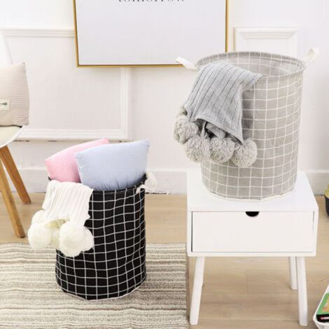 Gray, Black Laundry Basket, Laundry Basket 2-Pack, Foldable Laundry Basket with Handle, Waterproof Coated Laundry Basket with Dirty Bag, Cotton Storage Basket, 34x44cm (1/5)