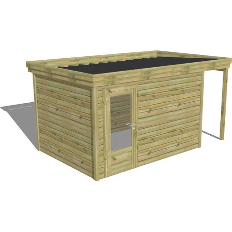 ABRI DE JARDIN bois Pin autoclave 27mm - 4,44x2,64m / 11,7m2 - Bac acier - Abri Français (1/5)