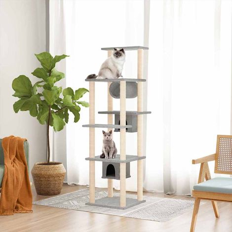 vidaXL Rascador para gatos con postes de sisal gris claro 169 cm (1/4)