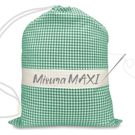 SACCO ASILO misura GRANDE MAXI cm. 45x60 a QUADRETTI TINTO IN FILO con tela AIDA per ricamare il nome Verde