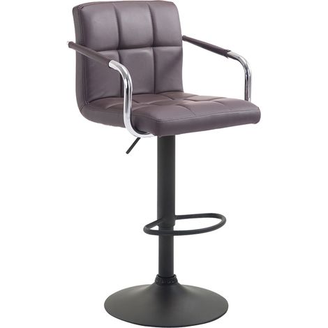 Sgabello da bar con poggiapiedi in materiale sintetico marrone con gambe a tromba in metallo nero opaco TDB10530
