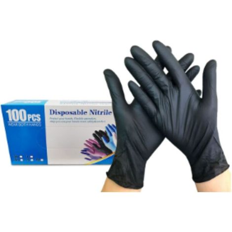 100 Nitrilhandschuhe, Größe L, Schwarz, Einweghandschuhe für OP und Labor, puder- und latexfrei, Nitrilfäustlinge in Größe L (1/5)