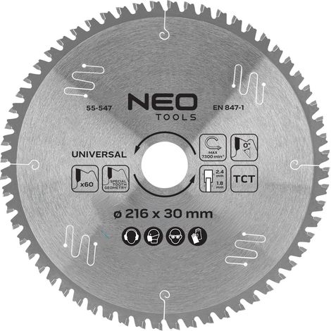 Lame de scie circulaire, carbure, 216 x 30 mm, 60 dents, universelle