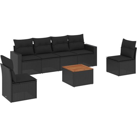 vidaXL Set Divani da Giardino con Cuscini 7pz Nero Polyrattan (1/5)
