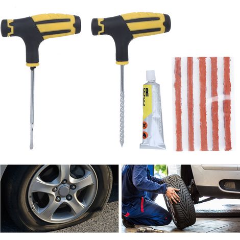Kit de réparation de pneus tubeless, outil de réparation de crevaison pour pneus de voiture, camion, moto, vélo, marron (1/5)