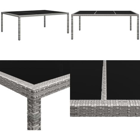 Tavolo da Pranzo da Giardino Grigio 200x150x74 cm in Polyrattan - Tavolo da pranzo in polirattan - Tavolo da pranzo in acciaio