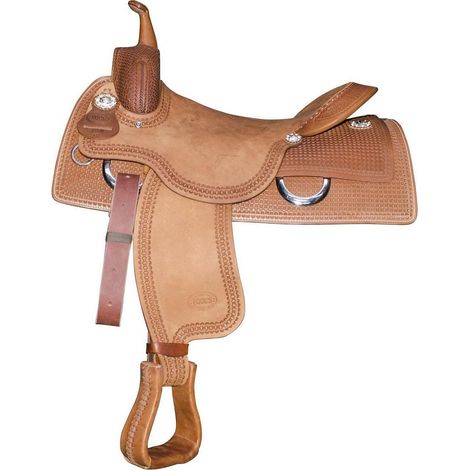 Sella western Team penning in cuoio rovesciato con lavorazioni e arcione in ralide 444: 17", Cognac Marrone Chiaro naturale