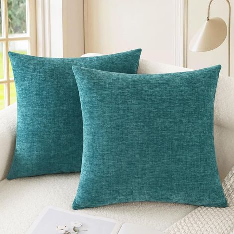 BEBUSINGOTO Dekorative Kissenbezüge 45 x 45 cm, 2er-Set, bequeme Chenille-Kissenbezüge für Sofa, Bett, Wohnzimmer, Zuhause, Türkis (1/5)