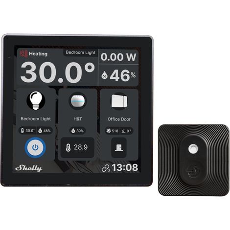 Shelly Wall Display Nero + Blu H&T Nero, Pannello di Controllo Wi-Fi Smart Home, Termostato, Relè 5A Integrato, Conduttore Neutro Richiesto, Dati Ambientali, Domotica, Alexa e Google Home (1/3)
