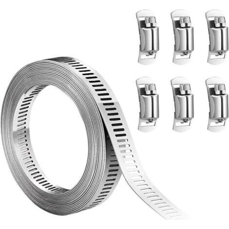 304 Stainless Steel Hose Clamps (3m) - Adjustable Clamps for Pipes - Easy Fixing and Tightening with Worm Screw - Pack of 3 (1/4)