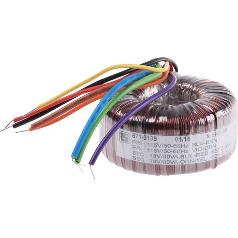 Transformateur torique RS PRO 2 sorties, 115 V ac, 230 V ac 2 x 18V c.a., 120VA (1/2)