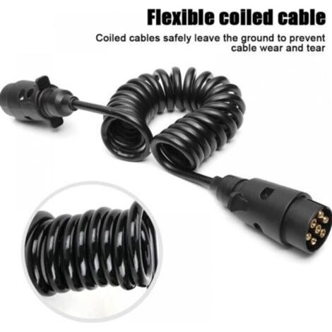 Trailer Extension Cable, 2m Trailer Cable, 7-Pin Spiral Extension Cable, 12V Adapter Cable, Trailer Extension Cable for Car Trailers, Trucks (1/5)