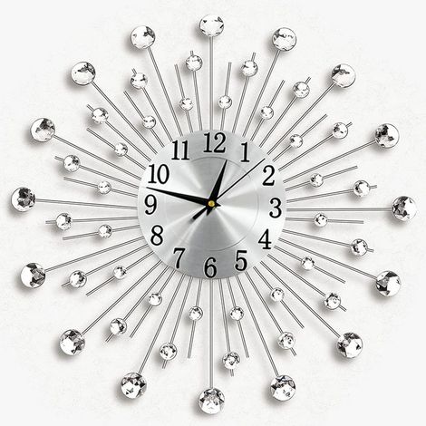 Horloge murale Crystal Diamond, horloge murale moderne, horloge murale florale, horloge silencieuse en métal (50 cm, argent) (1/5)