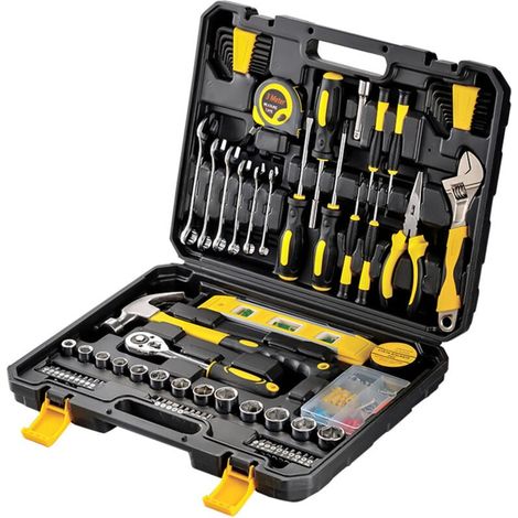 Ensemble d'outils de 108 pièces, Kit à main général avec boîte à outils en plastique, mallette de rangement utilisée pour la réparation automobile et la réparation domestique (1/4)