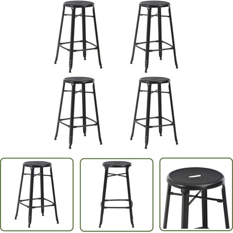 The Living Store Tabourets de bar lot de 4 noir acier - Tabouret De Bar - Chaise De Bar - Set De Tabourets - Meubles De Cuisine - Mobilier Moderne (1/5)