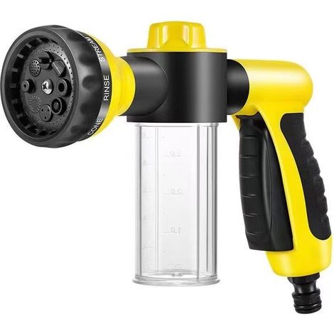 Pistolet de Lavage Haute Pression avec Réservoir à Mousse - 8 Fonctions, Jaune -lsw (1/3)