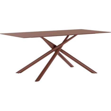Table repas rectangulaire 180cm plateau en verre trempé et pieds croisés métal terracotta - AXELLE (1/5)