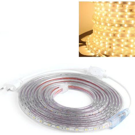 Bande LED de 5 m (16,4 pi) de long, 20 W, flexible, sécable, étanche, éclairage d'ambiance, prise UE 220 V, lumière chaude (1/5)