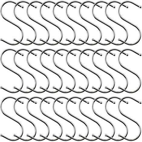 30 S-shaped hanging hooks, 7cm stainless steel kitchen hooks, rust-resistant metal hooks for kitchen, bathroom, bedroom and office, silver
