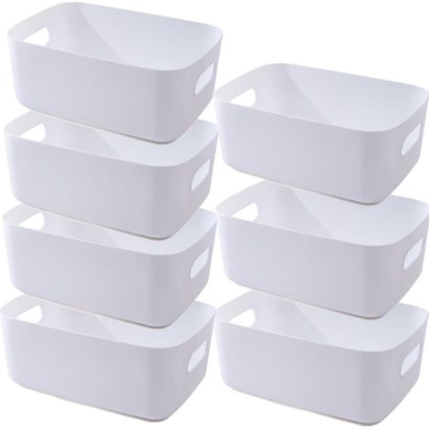 Bardusch-Boite Rangement 25x18x10cm, Panier Plastique pour Salle de Bain, Cuisine, 7 Blanc, Coloré Épaissie et Durable (1/2)