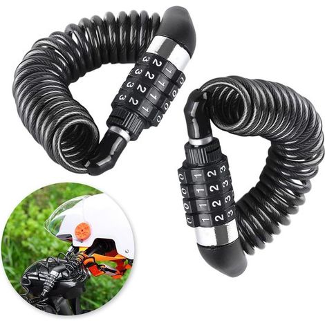 Candado de combinación de aleación de zinc (paquete de 2),Cable de 150 cm/59 pulgadas,Candado de bicicleta negro para bicicletas