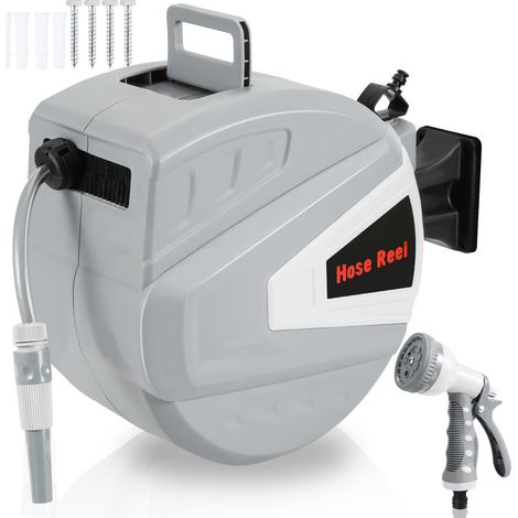 Wolketon Schlauchtrommel Automatik 20M Wasserschlauchaufroller Schlauchaufroller Gartenschlauchaufroller Wasserschlauch 180° schwenkbar Wandhalterung 1/2"