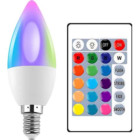 Ampoule LED E14 RGB à intensité variable intelligente, LED multicolore avec télécommande RGBW et fonction bougie (1/5)