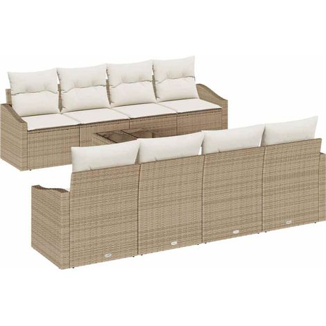 Sofa Set with Cushion Manual 9 pcs Beige and Cream Poly Rattan vidaXL