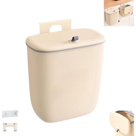1 pièce Poubelle murale beige 12 L avec couvercle, bac à compost fermé pour intérieur, adaptée cuisine, chambre et salle de bain (1/5)