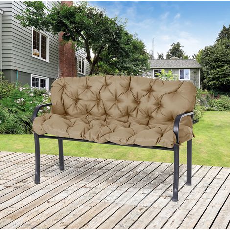 Cojín para banco 3 plazas 150 x 98 x 8 cm con lazos, poliéster, caqui DESVIAE (1/5)