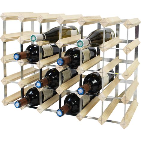 Todeco – Etagère à vin 30 bouteilles – Bois naturel – Dimensions 61,2 x 42 x 22,8 cm – Construction acier robuste – Pour conservation optimale