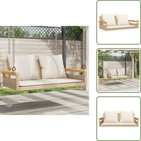 The Living Store Hängebank mit Kissen Beige 109x62x40 cm Poly Rattan - Schaukelbank (1/5)