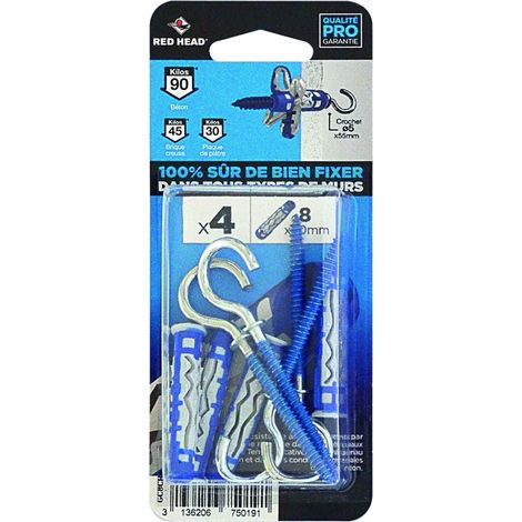 Paquete de 4 tacos de pared MX, gama de colores RED HEAD, 8 x 50 mm RED HEAD