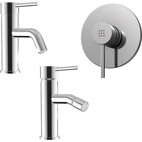 Mélangeur avec lavabo et bidet sans vidange et douche encastrée en laiton chromé Mod. Ava (1/4)