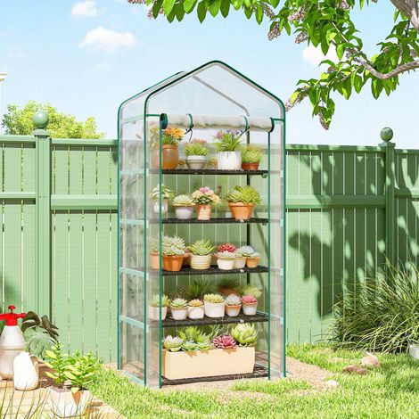 Invernadero de jardín de PVC con estantes de 5 niveles, invernadero para balcón, estructura de acero, puerta con cremallera, 90x49x193cm, transparente