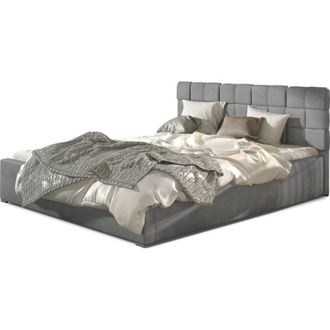 Lit adulte avec coffre de rangement Kanda – Velours capitonné-Gris-200x200 (1/5)