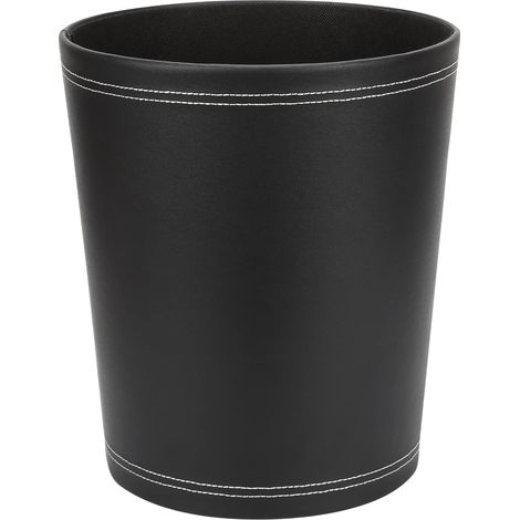 Modern Design Black Leather Desk Waste Bin for Kitchen Bathroom Office (Black) Black (1/5)