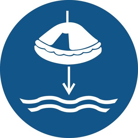 Cartelli di obbligo ISO 7010 "Obbligo di calare in mare la zattera di salvataggio" - M040 - Numero Pezzi: 10 pezzi - Misura: 50mm x 50mm