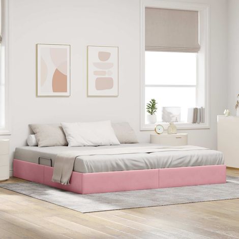 Estructura de Cama Ottoman Rosa 200 x 200 cm Terciopelo