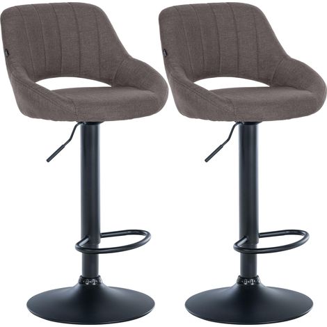 Juego de 2 taburetes de bar Milet con tapizado de tela Gris oscuro Metal negro mate