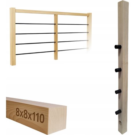 Poteau en bois - 8 x 8 x 110 cm - Frêne - Kit de montage complet - Résistant et esthétique