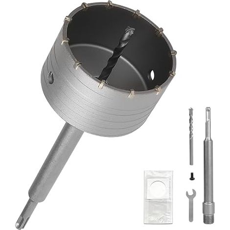 EXLECO 110 mm Concrete Hole Saw with 220 mm SDS Plus Extension and Centering Drill, Concrete Core Drill, Multi-Material Concrete Hole Saw for Masonry Stones, Cement, Brick (1/5)