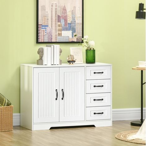 Sideboard 105x40x76 cm Weiß MDF mit 4 Schubladen, verstellbarem Einlegeboden und Kippschutz (1/5)