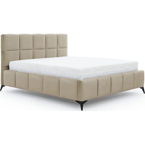 Lit coffre Mister prestige - Revêtement velours capitonné-Beige clair-180x200 (1/5)