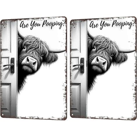 Vintage HighletCow Aluminum Sign: Funny "Are You Pooping" Black et White Bathroom Wall Decor pour Western & HighletCow Lovers (1/5)