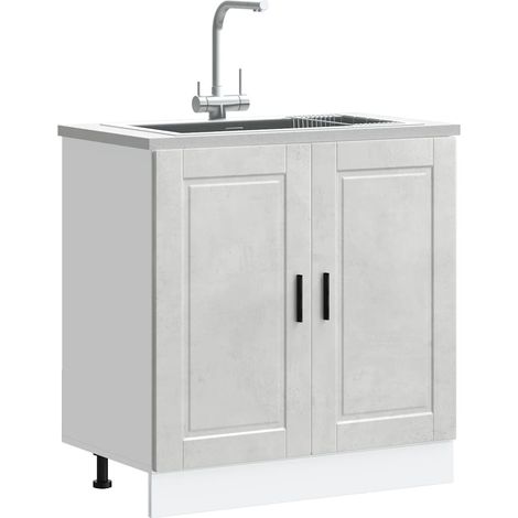 vidaXL Meuble bas pour évier Porto gris béton bois ingénierie (1/6)