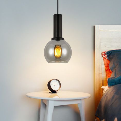 GBLY Lámpara colgante vintage para mesa de comedor - Lámpara colgante de cristal- 1 luz negra, lámpara industrial E27- altura ajustable, para sala de estar y cocina (sin bombilla)