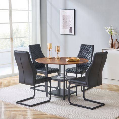 Runder Esstisch mit 4 Stühlen, 107 cm, 4-Sitzer, Schwarz, HAVRYA (1/5)