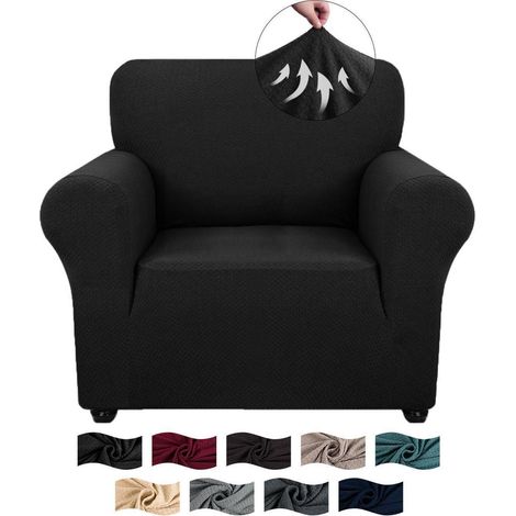 Sofaüberwurf 1 Sitzer, Hochlehnstuhl Hussen, Jacquard, Schwarz (1/5)